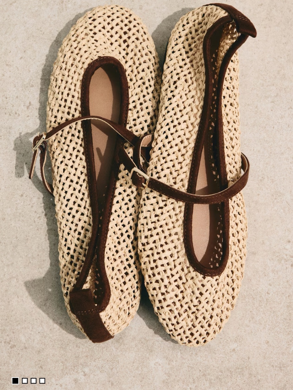 H&M Beige Woven Mary Jane Flats with Brown Trim - Picture 2 of 2